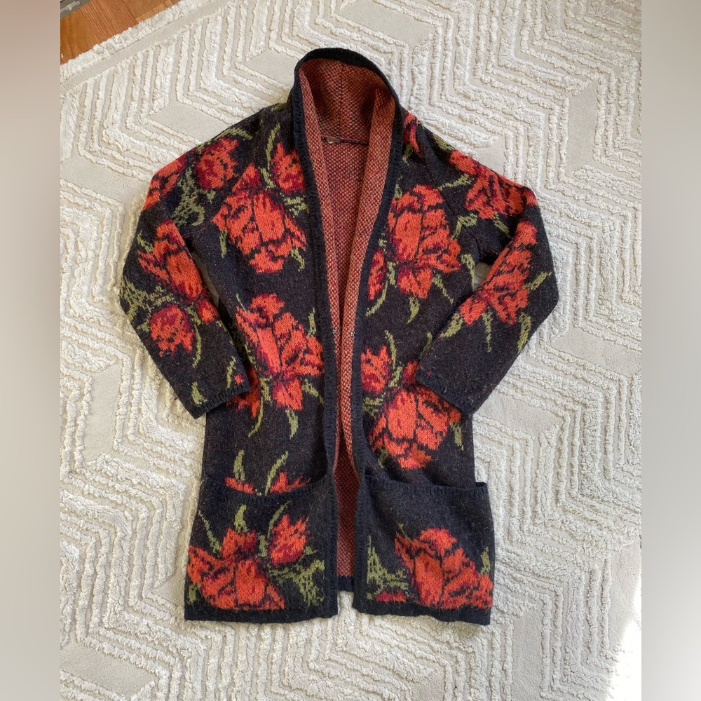 Free People✨Flower Power Floral Alpaca Wool Blend Cardigan Sweater- - Picture 3 of 5